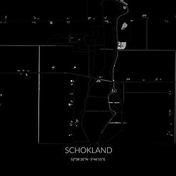 Zwart-witte landkaart van Schokland, Flevoland. van Rezona