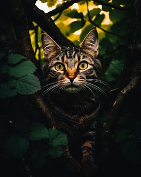 Kat in de boom van fernlichtsicht