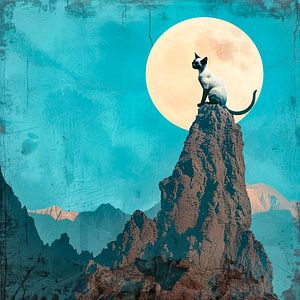 Mystische Wanddekoration: Siamesische Katze und Mondlicht