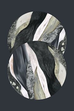 Geaard, een collage van twee cirkels geweven uit aardekleuren en antraciettinten, waar lagen verbinden van Beautiful Thrills
