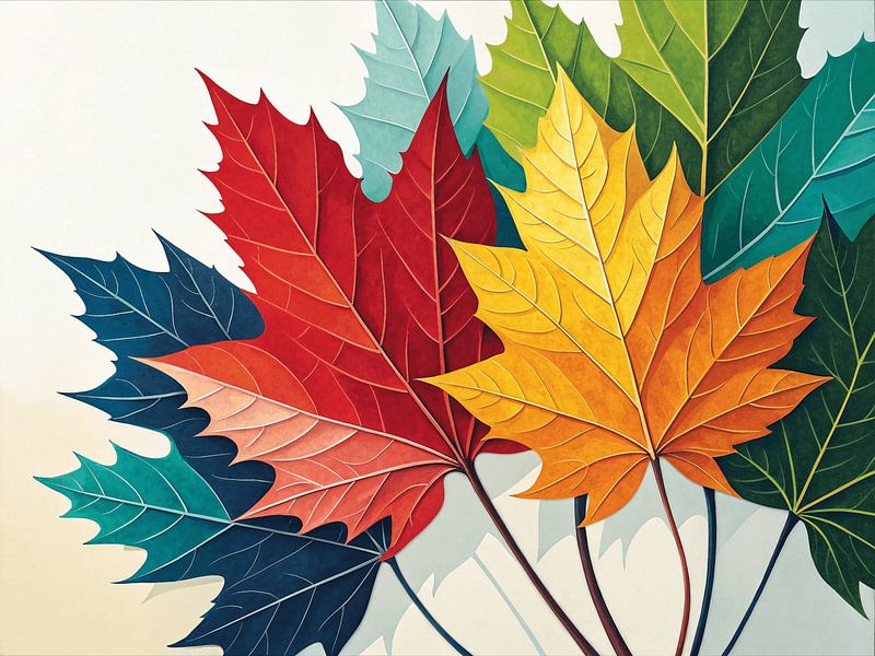 Herfstsymfonie: Gelaagde esdoornbladeren van Artistic
