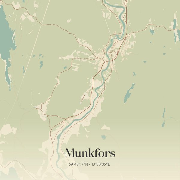 Alte Karte von Munkfors, Schweden. von Ortsdrucke
