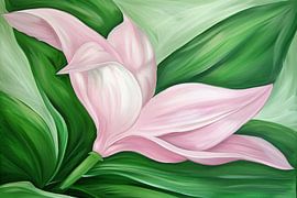 Abstrakte Tulpenkunst mit grünen Blättern