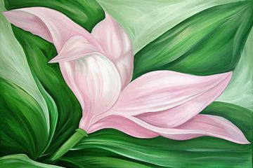 Abstracte tulpenkunst met groene bladeren van Art & Soul Creations