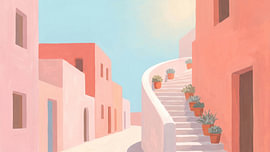 Pastel Village Stairway In Sunshine by Daan Dirk