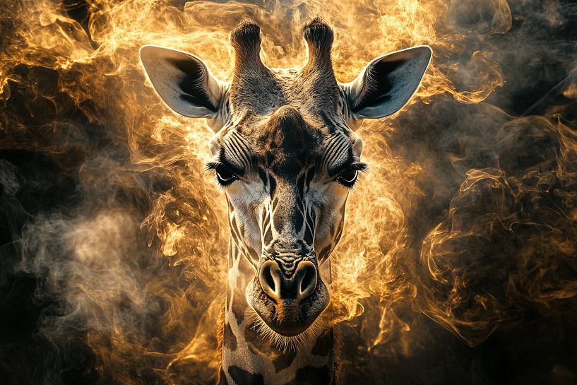 Giraffe with fiery background by Art & Soul Creations