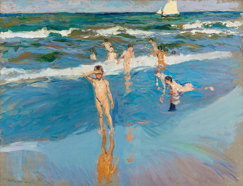 Kinderen in de zee, het strand van Valencia, Joaquín Sorolla van Meesterlijcke Meesters