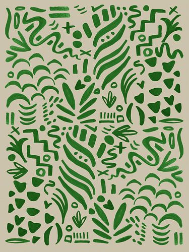 Crazy lines, abstracte scribble kunst, beige met groen