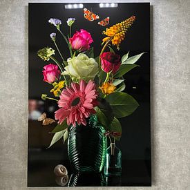 Kundenfoto: "Royal Deluxe" Stilleben in einer Glasvase Sander van Laar von Flower artist Sander van Laar, auf alu-dibond
