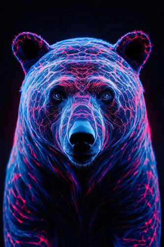 Art numérique de l'ours en néon avec motifs colorés