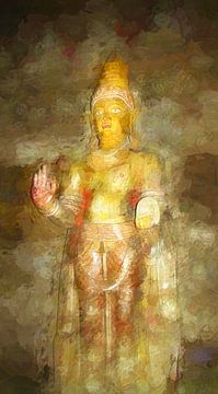 Schilderij van Buddha in Dambulla, Sri Lanka van Rietje Bulthuis
