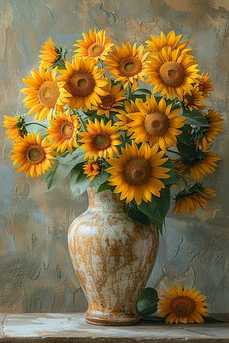 Klassiek stilleven met zonnebloemen in een vaas