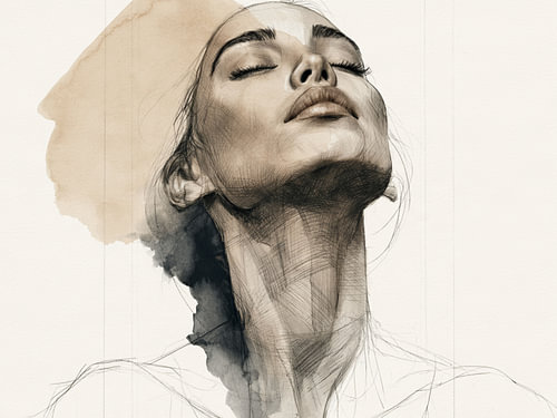 Portrait minimaliste d'une femme en beige et noir