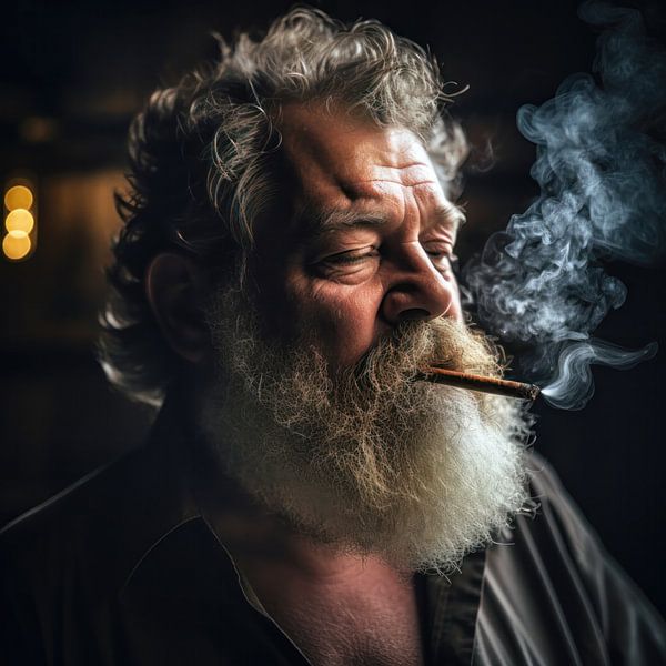 Man met baard en cigarillo van BEARpictureart