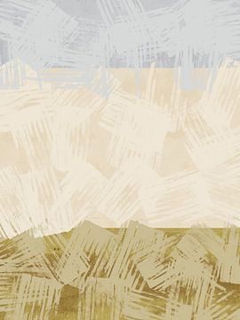 Paysage abstrait en beige sable chaud, vert mousse et gris doux froid sur Dina Dankers