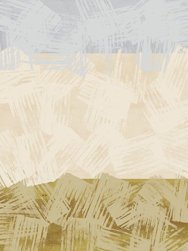 Abstract landschap in warm zandbeige, mosgroen en koel zachtgrijs