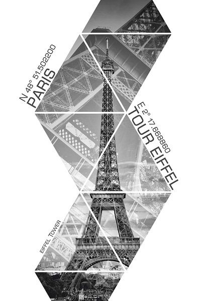 Coordonnées Tour Eiffel PARIS | monochrome par Melanie Viola