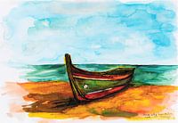 Portuguese Fishing boat on the beach in the Algarve.
