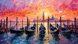 Gondels bij zonsondergang in Venetië van Joseph S Giacalone Photography