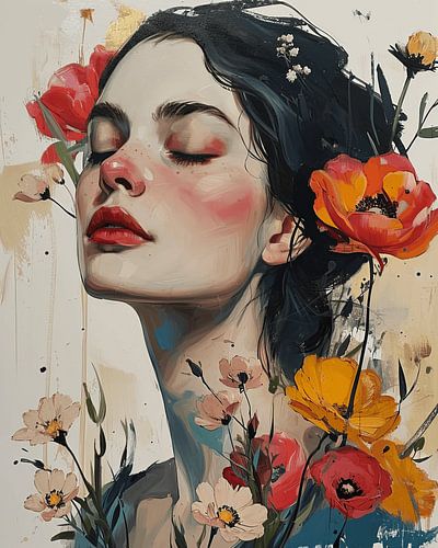 Botanisch portret in warme kleuren tegen een lichte achtergrond