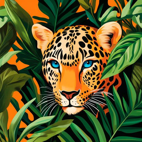 Jaguar hidden in the jungle