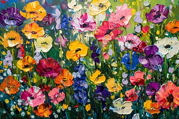 Kleurrijk schilderij van bloemenweide van Art & Soul Creations