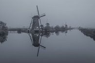Les moulins de Kinderdijk en noir et blanc - 2 par Tux Photography Aperçu