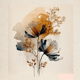 Botanische Illustration: Blumen und Zweige in Erdtönen