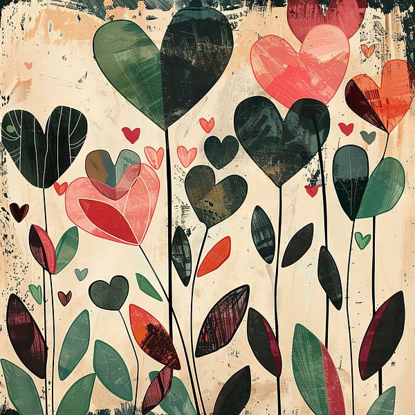 Hart bloemen van Poster Art Shop