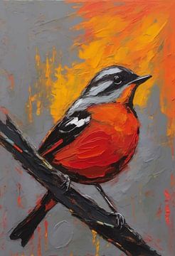 Abstract portretschilderij van roodborstje