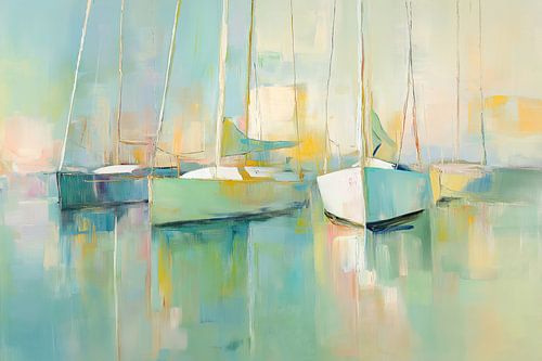 Zeilboten abstract in pastel kleuren