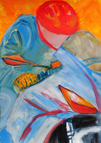 Motorradrennen 2 – Acrylgemälde von JBJart Justyna Jaszke