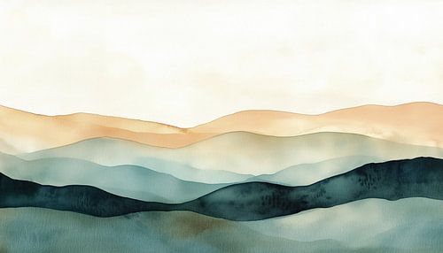 Luxe landschap bergen goud-aqua abstract