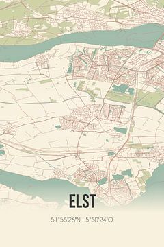 Vintage landkaart van Elst (Gelderland) van MijnStadsPoster