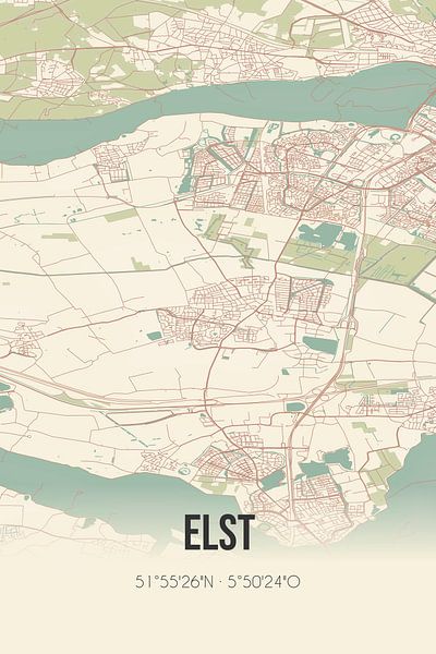 Vintage map of Elst (Gelderland) by Prints of Place