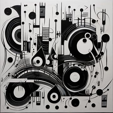 Cercles et points abstraits noir et blanc sur TheXclusive Art