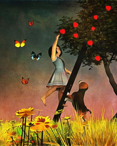 Kinderen Kunst: Samen appels plukken