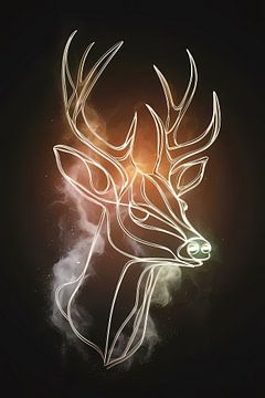 Abstract Deer in Cosmic Golden Lines by De Muurdecoratie