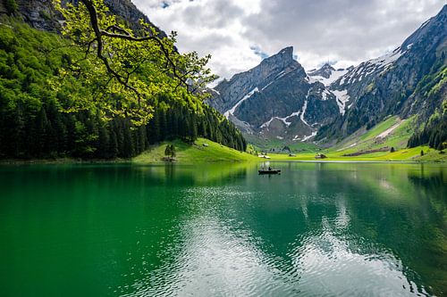 Uitzicht vanaf de Seealpsee naar de Appenzeller Alpen