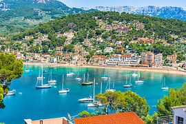View of Port de Soller beautiful seaside with beach and marina by Alex Winter