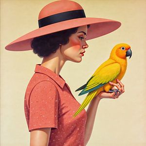 Elegante Frau mit lebhaftem Papagei