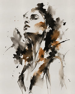 Ink Muse IX | Abstraktes Frauenporträt in Ostindischer Tinte und Aquarell
