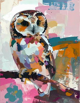Uit op een tak - Modern expressief - penseelstreken en abstracte kleurige vlakken
