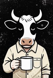 Nachdenklicher Stier im Hemd – originelle Wanddekoration für Kaffeeliebhaber