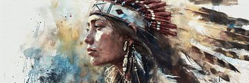 Femme indienne de style boho panorama aquarelle sur Digitale Schilderijen