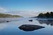 Lac dans le sud de la Suède, tôt le matin, avec un rostre dans l'eau sur Joost Adriaanse