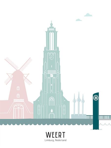 Skyline illustration city Weert in color by Mevrouw Emmer