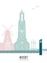 Skyline illustration city Weert in color by Mevrouw Emmer thumbnail