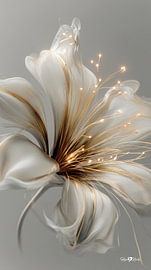 blanc et or - fleurs et plumes sur Gelissen Artworks