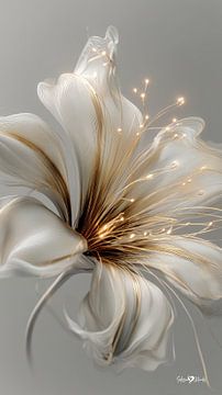 blanc et or - fleurs et plumes sur Gelissen Artworks
